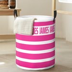 Panier à linge en tissu Oxford imperméable à rayures personnalisé avec nom Cadeau de pendaison de crémaillère pour la famille et les enfants