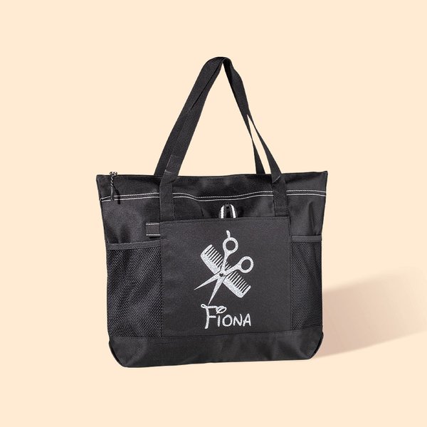 Sac à main à fermeture éclair avec nom et ceinture en maille Cadeau de grande capacité pour les coiffeurs et coiffeuses