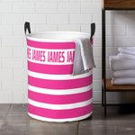 Panier à linge en tissu Oxford imperméable à rayures personnalisé avec nom Cadeau de pendaison de crémaillère pour la famille et les enfants