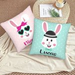 Spersonalizowana poszewka na poduszkę Cute Rabbit Bunny z imieniem Kolorowy wystrój domu Wielkanocny prezent dla dziecka