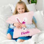 Spersonalizowana poszewka na poduszkę Cute Rabbit Bunny z imieniem Kolorowy wystrój domu Wielkanocny prezent dla dziecka