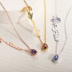 Collier Personnalisé pour Femme Style Minimaliste avec Nom Pierre et Fleur de Naissance Cadeau Anniversaire