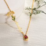 Collier Personnalisé pour Femme Style Minimaliste avec Nom Pierre et Fleur de Naissance Cadeau Anniversaire