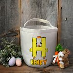 Cestino in tela personalizzato con il nome del coniglietto pulcino iniziale, regalo di Pasqua carino per la famiglia e i bambini