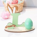 Présentoir Œuf de Pâques Personnalisé avec Initiale et Nom Décoration en Forme d'Oreille Lapin Cadeau de Pâques pour Famille Enfant