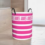 Panier à linge en tissu Oxford imperméable à rayures personnalisé avec nom Cadeau de pendaison de crémaillère pour la famille et les enfants