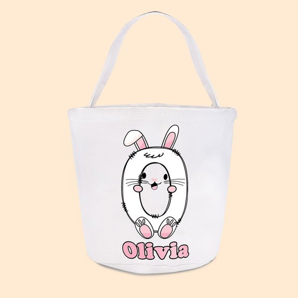Cesta de lona personalizada con conejito, pollito, iniciales y nombre Bonito regalo de Pascua para la familia y los niños