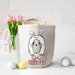 Cestino in tela personalizzato con il nome del coniglietto pulcino iniziale, regalo di Pasqua carino per la famiglia e i bambini