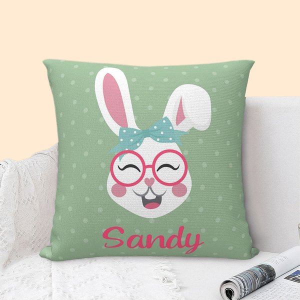 Spersonalizowana poszewka na poduszkę Cute Rabbit Bunny z imieniem Kolorowy wystrój domu Wielkanocny prezent dla dziecka