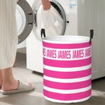 Panier à linge en tissu Oxford imperméable à rayures personnalisé avec nom Cadeau de pendaison de crémaillère pour la famille et les enfants