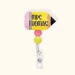 Lápiz personalizado lentejuelas retráctil Badge Reel con nombre de vuelta a la escuela Apreciación de regalo para el profesor