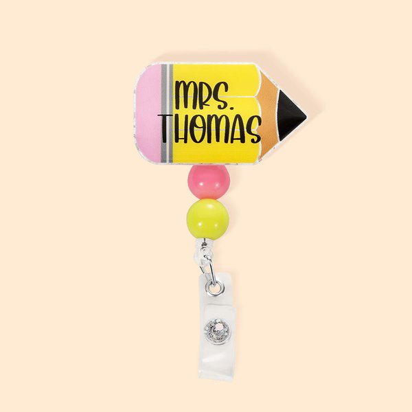 Lápiz personalizado lentejuelas retráctil Badge Reel con nombre de vuelta a la escuela Apreciación de regalo para el profesor