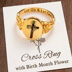 Henkilökohtainen Risti Syntymä Kukkakimppu Signet Ring Anna mennä ja anna Jumalan sormus Kristillinen kaiverrettu Korut Baptismal Äitienpäivä lahja na