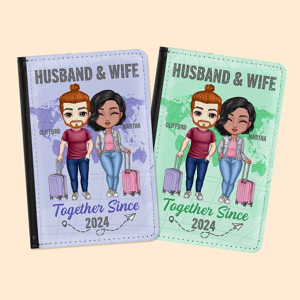 Personalized Solid Color Map Husband & Wife Together Since Years Passport Cover Valentine's Day Gift for Couple Friend
