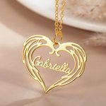 Pendentif Prénom Coeur Ailes d'Ange Collier Personnalisé avec Nom Cadeau St Valentin Anniversaire pour Femme