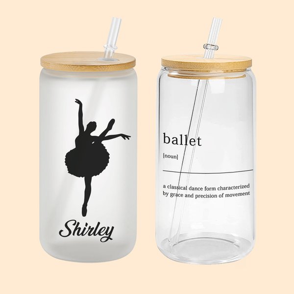 Verre personnalisé Dance Ballerina Silhouette 20oz avec couvercle en bambou et paille Cadeau d'anniversaire pour elle
