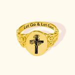 Henkilökohtainen Risti Syntymä Kukkakimppu Signet Ring Anna mennä ja anna Jumalan sormus Kristillinen kaiverrettu Korut Baptismal Äitienpäivä lahja na