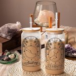 Verre personnalisé Horoscope du Zodiaque Tasse à café florale 20oz avec couvercle en bambou et paille Cadeau d'anniversaire pour l'amoureux de l'Horos