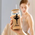 Verre personnalisé Dance Ballerina Silhouette 20oz avec couvercle en bambou et paille Cadeau d'anniversaire pour elle