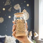 Verre personnalisé Horoscope du Zodiaque Tasse à café florale 20oz avec couvercle en bambou et paille Cadeau d'anniversaire pour l'amoureux de l'Horos