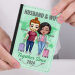 Personalized Solid Color Map Husband & Wife Together Since Years Passport Cover Valentine's Day Gift for Couple Friend