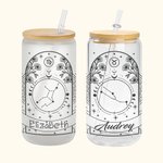Verre personnalisé Horoscope du Zodiaque Tasse à café florale 20oz avec couvercle en bambou et paille Cadeau d'anniversaire pour l'amoureux de l'Horos