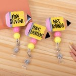 Lápiz personalizado lentejuelas retráctil Badge Reel con nombre de vuelta a la escuela Apreciación de regalo para el profesor