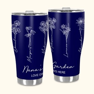 Tazza da caffè isolata personalizzata dipinta a mano con fiori di nascita da 30 once con nome e linea di cannuccia Regalo per la mamma e la nonna