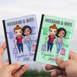 Personalized Solid Color Map Husband & Wife Together Since Years Passport Cover Valentine's Day Gift for Couple Friend