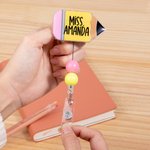 Lápiz personalizado lentejuelas retráctil Badge Reel con nombre de vuelta a la escuela Apreciación de regalo para el profesor