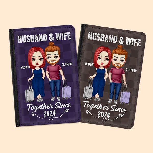 Personalizado Juntos desde hace muchos años Funda de pasaporte a cuadros Regalo de viaje de San Valentín para parejas