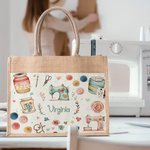 Personalisierte Nähen Thema Jute Tasche mit Segeltuch Tasche Tote Bag Geburtstag Muttertag Geschenk für Nähen Liebhaber