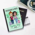 Personalized Solid Color Map Husband & Wife Together Since Years Passport Cover Valentine's Day Gift for Couple Friend
