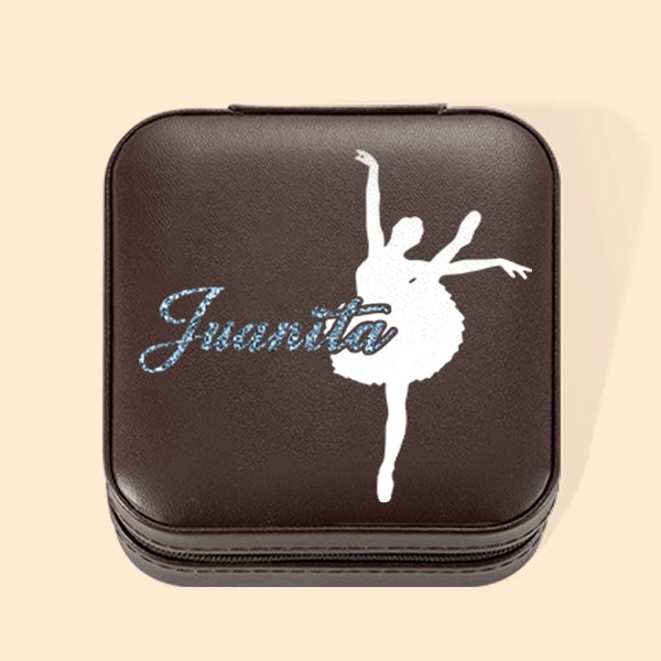 Personalizado Ballet Silueta Joyero de cuero con nombre de lentejuelas Accesorio de viaje portátil Cumpleaños Dama de honor Regalo para bailarina aman