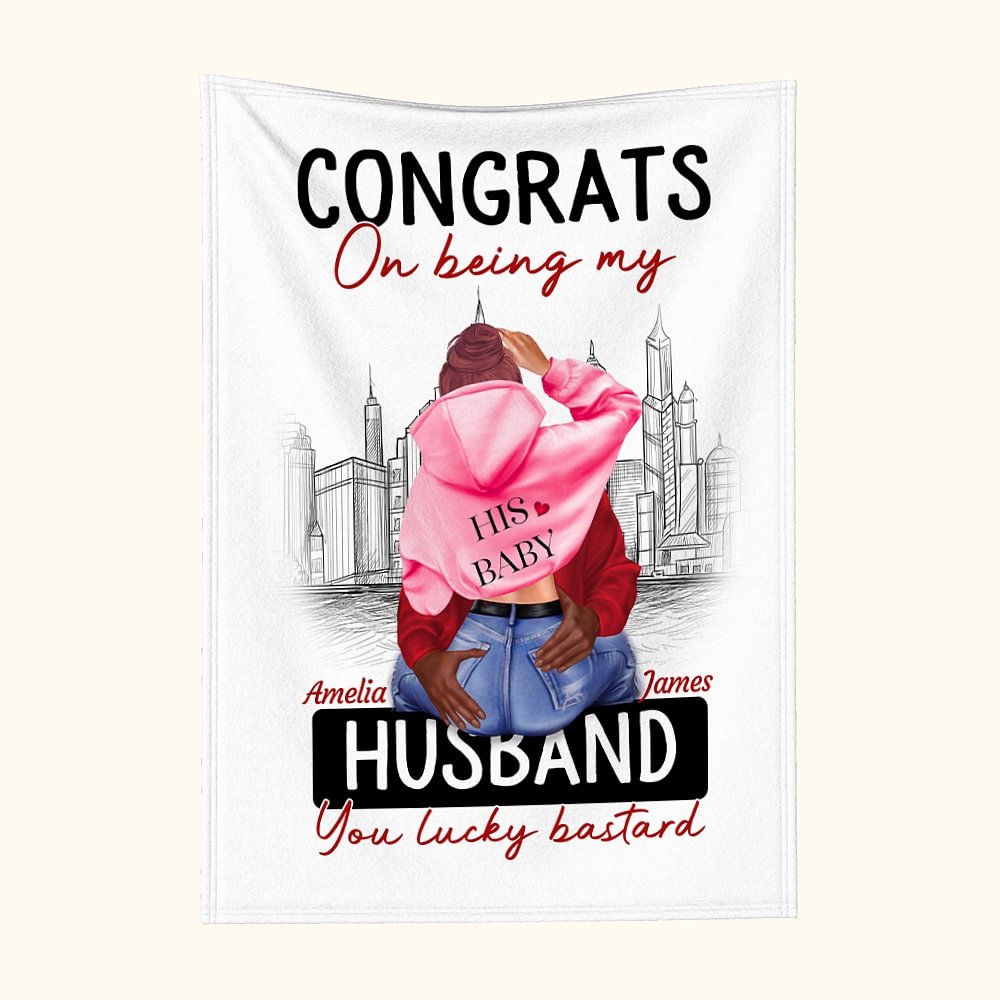 Personalized City Congrats On Being My Husband Fleece Sherpa Soft Blanket Gift for Couple 1