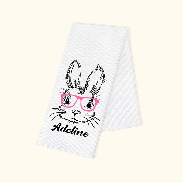 Asciugamano da cucina personalizzato in cotone 100% coniglietto Waffle Super assorbente con nome Regalo di Pasqua per la famiglia