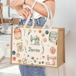 Gepersonaliseerde Naaithema Jute boodschappentas met naam Verjaardag Moederdag cadeau voor naailiefhebber