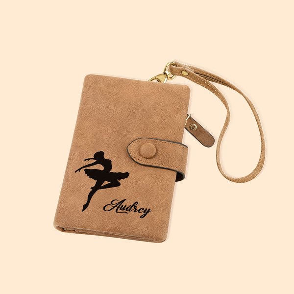 Portafoglio in pelle personalizzato Tri-Fold Ballet Dancer con nome Regalo di compleanno per la danza per donne e ragazze