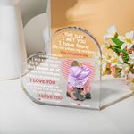 Spersonalizowana tabliczka akrylowa z imieniem i postaciami z linii Love You Complete Me Heart dla pary na rocznicę i walentynki