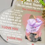 Spersonalizowana tabliczka akrylowa z imieniem i postaciami z linii Love You Complete Me Heart dla pary na rocznicę i walentynki