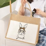 Sac de Toile et Jute Personnalisé avec Nom Motif Lapin avec Lunettes Cadeau de Pâques Voyage pour Femme Enfant