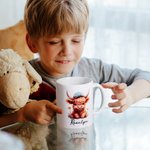 Taza de Cerámica Personalizada 11oz Vaca Tierras Altas con Nombre Regalo de Cumpleaños para un Amigo de la Familia