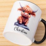 Taza de Cerámica Personalizada 11oz Vaca Tierras Altas con Nombre Regalo de Cumpleaños para un Amigo de la Familia