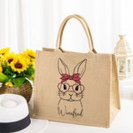 Sac de Toile et Jute Personnalisé avec Nom Motif Lapin avec Lunettes Cadeau de Pâques Voyage pour Femme Enfant