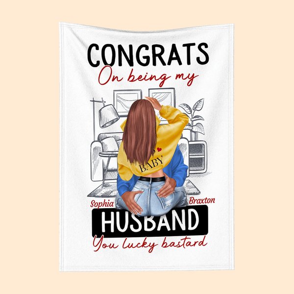 Personalized Living Room Congrats On Being My Husband Fleece Sherpa Soft Blanket Gift for Couple