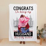 Personalized City Congrats On Being My Husband Fleece Sherpa Soft Blanket Gift for Couple 2