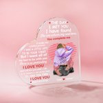 Spersonalizowana tabliczka akrylowa z imieniem i postaciami z linii Love You Complete Me Heart dla pary na rocznicę i walentynki