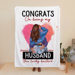 Personalized Heart Congrats On Being My Husband Fleece Sherpa Soft Blanket Gift for Couple