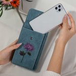 Personalisierte Retro Leder Geburt Blume Portable Crossbody Bag Brieftasche mit Namen und Kartenschlitze Geburtstag Geschenk für Frauen