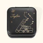 Joyero de viaje de piel de PU personalizado con un bonito dibujo de gato y un nombre Regalo de joyero portátil para los amantes de los libros